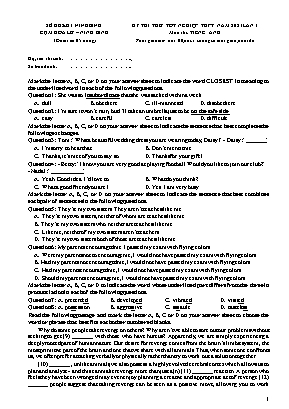 Đề thi thử tốt nghiệp THPT Quốc gia môn Tiếng Anh lần 1 năm 2021 - Cụm Hoa Lư-Ninh Bình (Có đáp án)